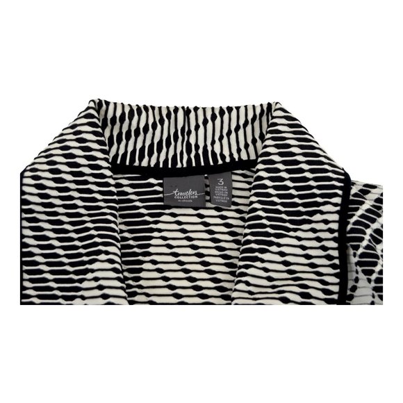 CHICOS Travelers Collection SZ 3 Black Ivory Open Front Textured Knit Blazer EUC - Picture 3 of 4